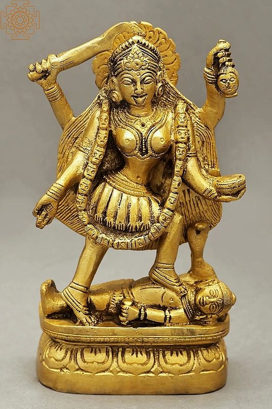 6" Goddess Kali Statue in Brass | Handmade | Made in India