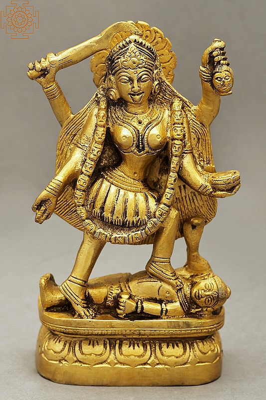 6" Goddess Kali Statue in Brass | Handmade | Made in India