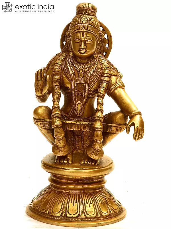 8" Ayyappan, A Saint Revered as Incarnation of Dharma In Brass | Handmade | Made In India
