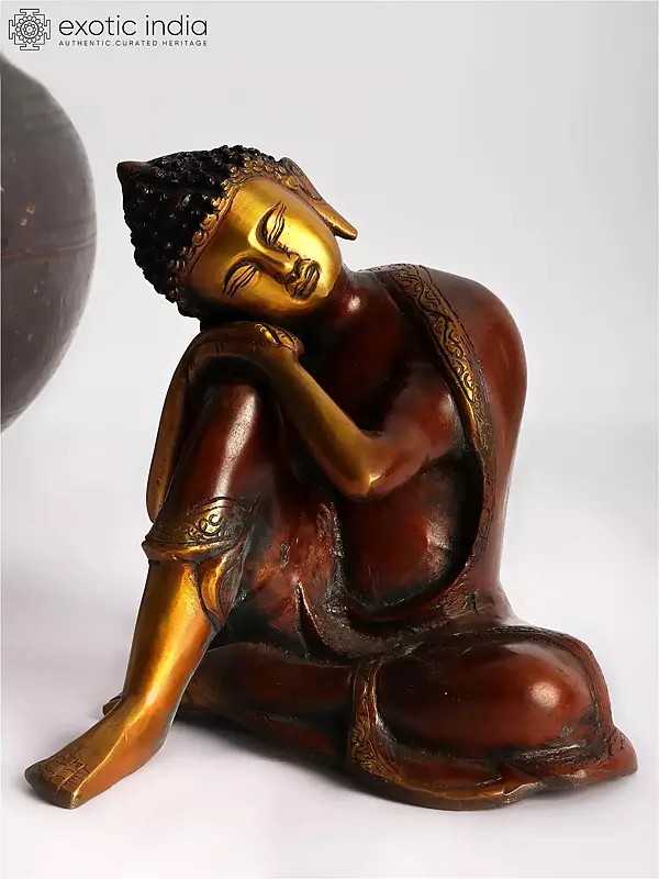 8" Japanese Thinking Buddha Brass Sculpture | Handmade | Made in India
