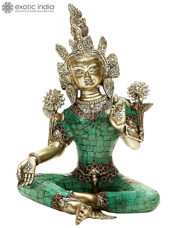 11" Tibetan Buddhist Deity- Goddess Green Tara In Brass | Handmade | Made In India