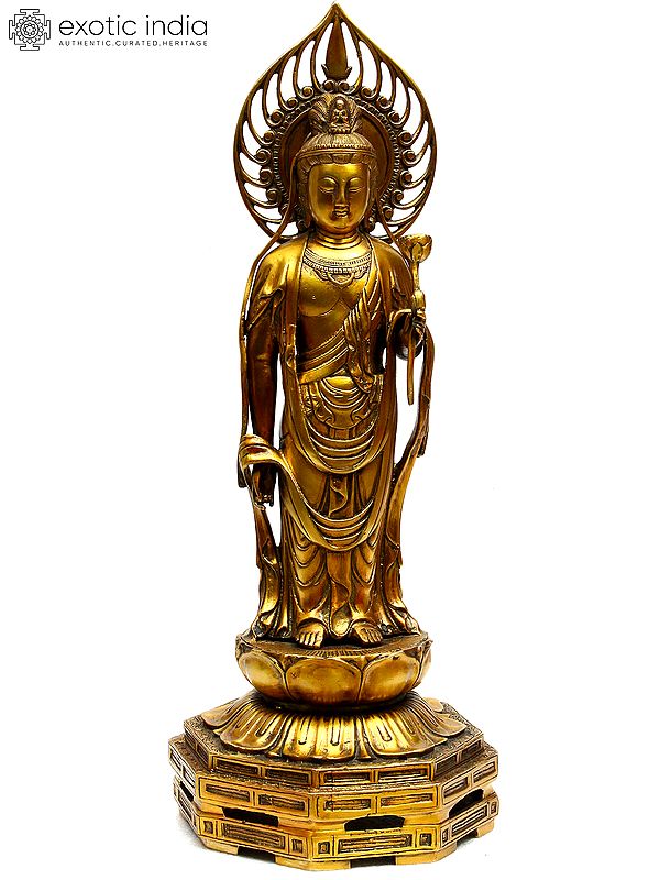 23" Kuan Yin - Japanese Form of Padmapani Avalokiteshvara In Brass | Handmade | Made In India