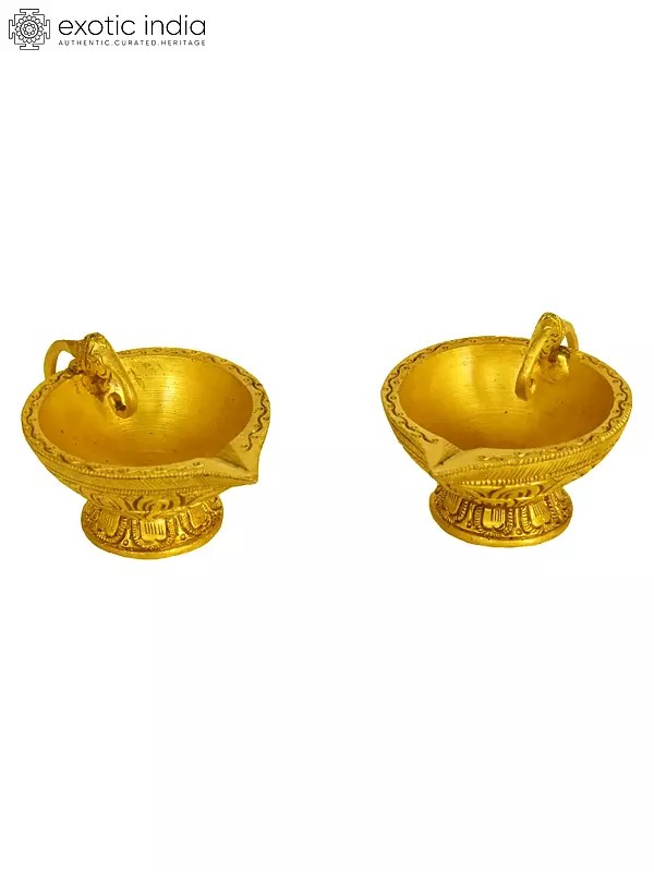 1" Pair of Brass Diya with Elephant Handle | Handmade | Made in India