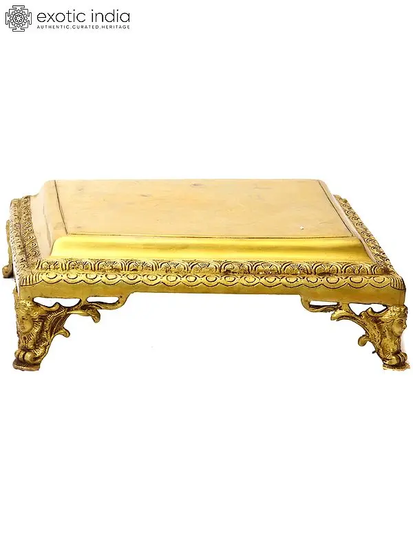 Square Brass Puja Pedestal for Rituals