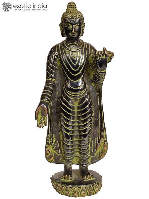 9" Lord Buddha Standing to Bless Suffering Beings In Brass | Handmade | Made In India