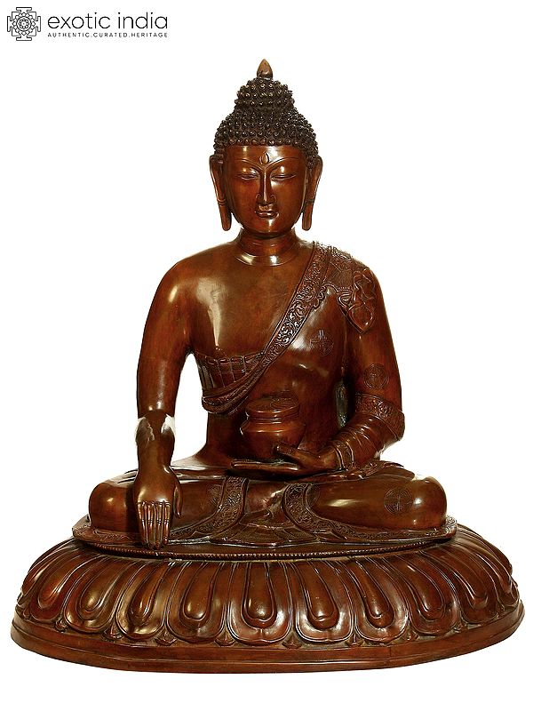 28" Large Size Bhumisparsha Mudra Buddha Brass Idol | Handmade Indian Statue