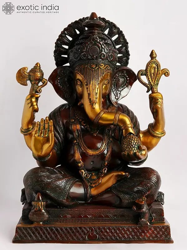 20" Brass Lord Ganesha Statue - The Benevolent God | Handmade Idol | Made in India