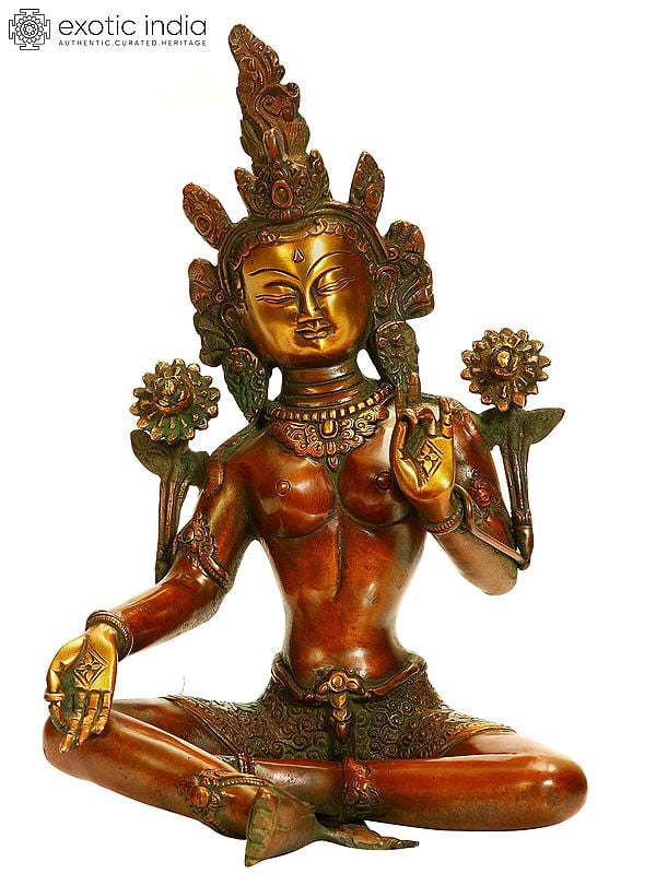 10" Tibetan Buddhist Goddess Green Tara In Brass