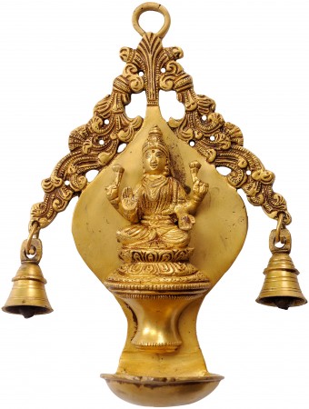 Goddess Lakshmi Wall Hanging Lamp with Twin Bells