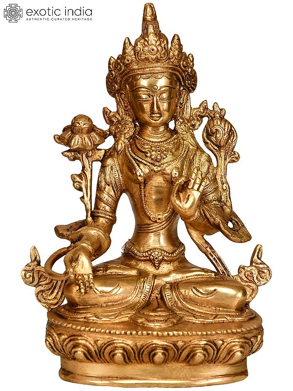 8" (Tibetan Buddhist Deity) Goddess White Tara In Brass | Handmade | Made In India