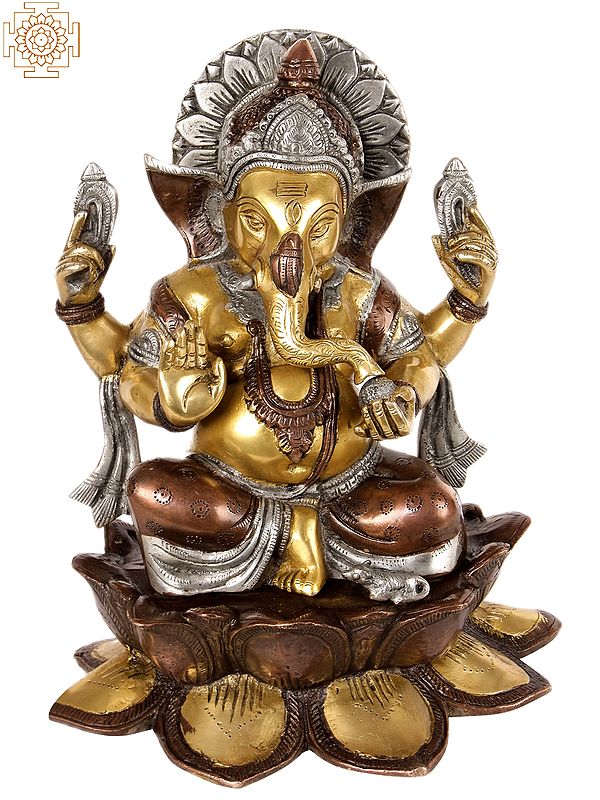 12" Kamalasana Ganesha Blessing His Devotees In Brass