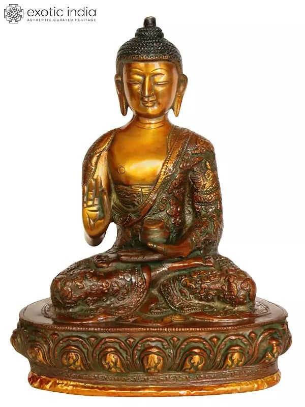 9" Shakyamuni Buddha Preaching His Dharma (Robes Decorated with the Scenes from His Life) In Brass