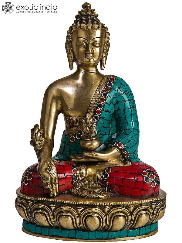 12" (Tibetan Buddhist Deity) Bhaishajyaguru - The Medicine Buddha In Brass | Handmade | Made In India