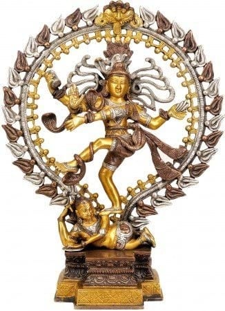 17" Nataraja in Golden and Silver Hues In Brass | Handmade | Made In India
