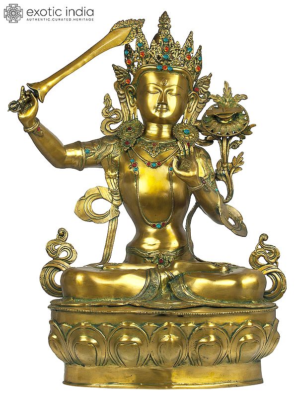 39" (Tibetan Buddhist Deity) Large Size Manjushri - Bodhisattva of Transcendent Wisdom In Brass | Handmade | Made In India