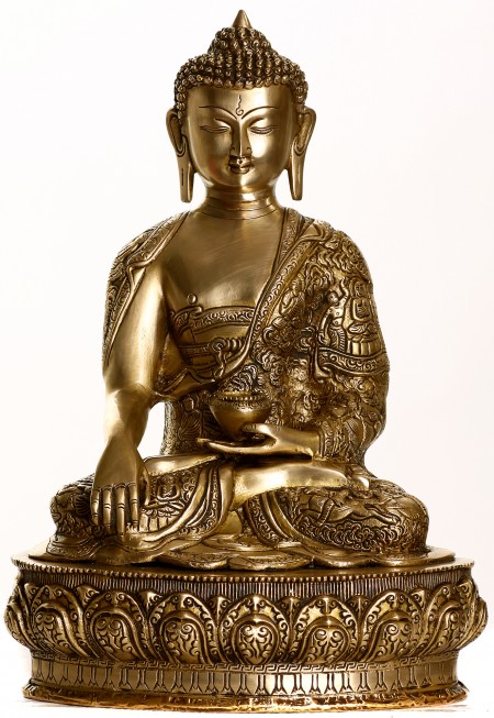 The Lord Buddha in Bhumisparsha Mudra  (Robes Decorated with the Scenes from His Life)