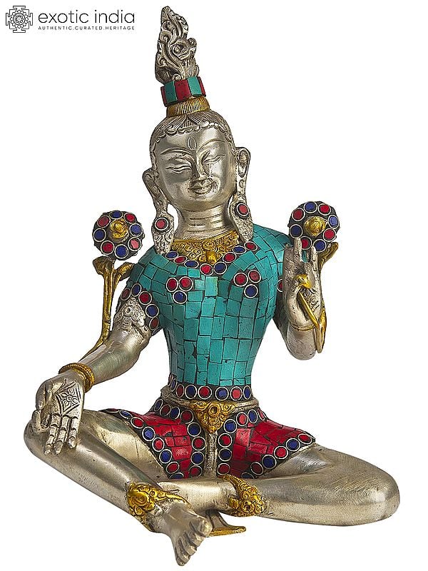 11" Tibetan Buddhist Savior Goddess Green Tara In Brass | Handmade | Made In India