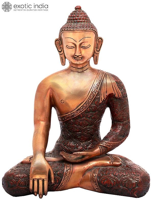 10" Vajrasana  Buddha (Robes Decorated with Dorje (Vajra) In Brass | Handmade | Made In India