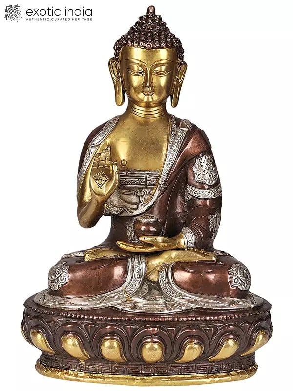 12" Lord Buddha Explaining His Dharma (Robes Decorated with Auspicious Symbols) In Brass | Handmade | Made In India