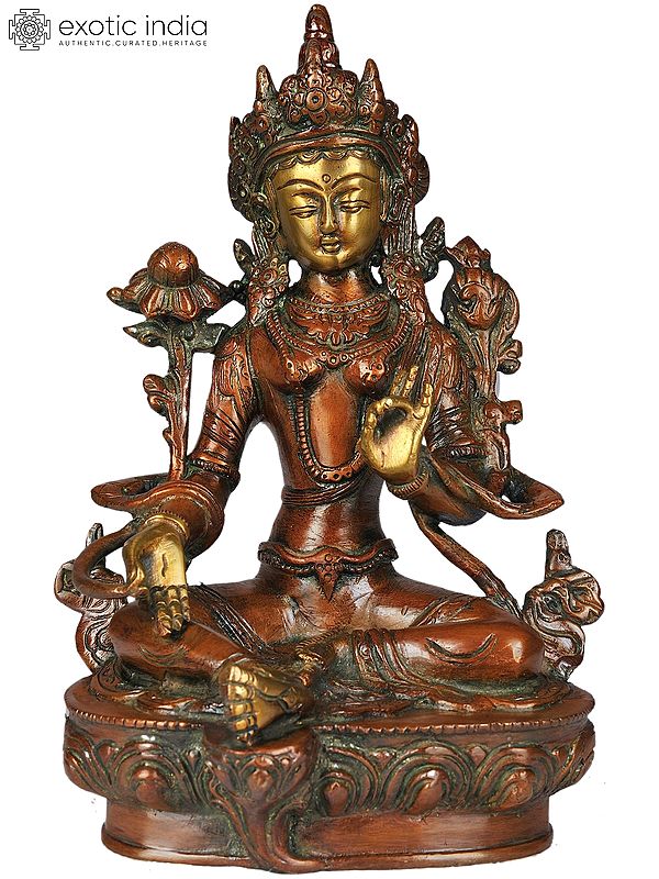 8" (Tibetan Buddhist Deity) The Traditional Form of Green Tara In Brass | Handmade | Made In India