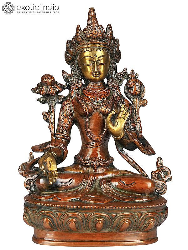 8" Tibetan Buddhist Goddess White Tara In Brass | Handmade | Made In India