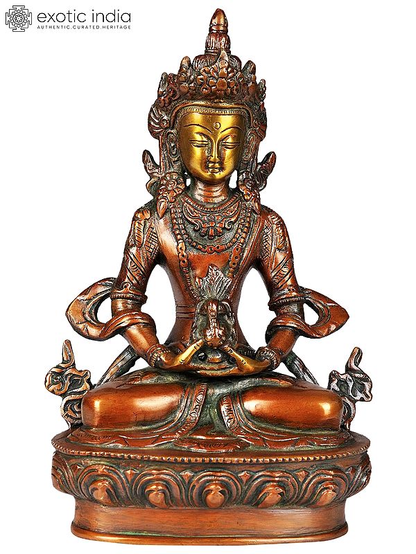 8" Amitabha Buddha Brass Sculpture | Handmade Buddhist Deity Statue | Made in India