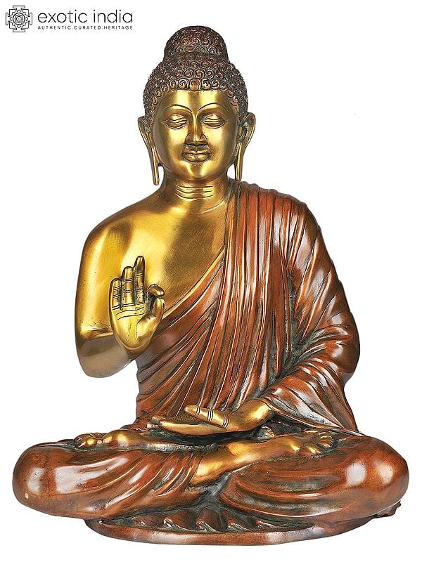 15" Handmade Brass Buddha Statue in Interpretive Posture