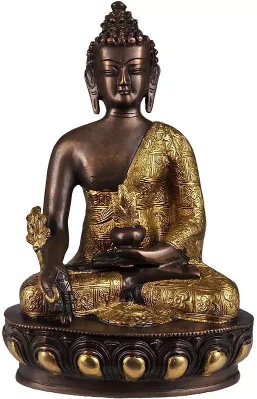 11" Tibetan Buddhist God Bhaishajyaguru Statue - Medicine Buddha Brass Idol | Handmade