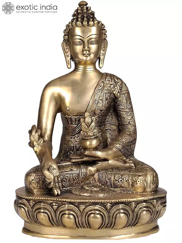 11" Tibetan Buddhist God Bhaishajyaguru Statue - Medicine Buddha Brass Idol | Handmade