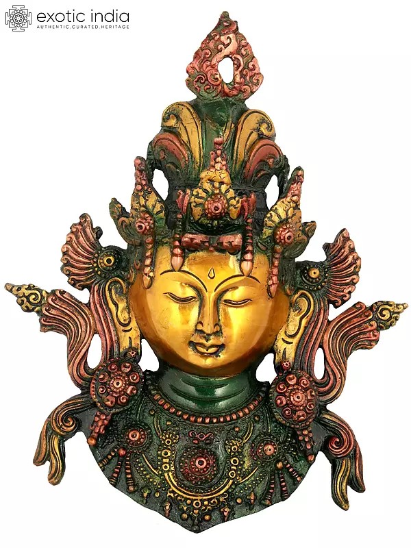 10" Tibetan Buddhist Goddess Tara Wall Hanging Mask In Brass | Handmade | Made In India
