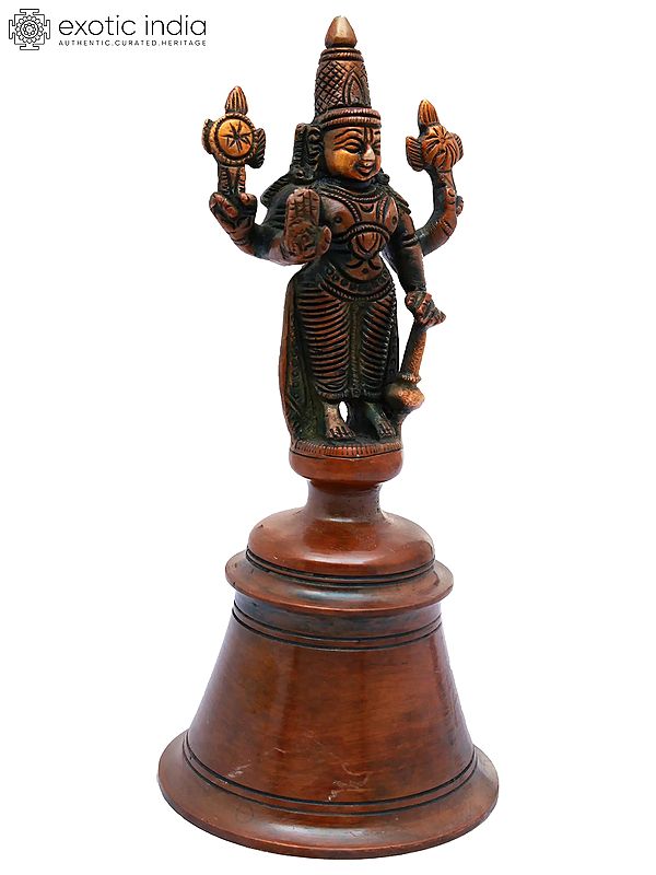 6" Lord Vishnu Handheld Bell in Brass | Handmade | Made in India