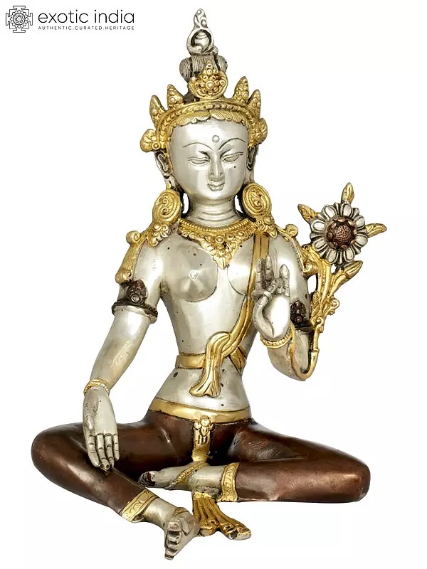 10" Tibetan Buddhist Goddess Green Tara In Brass | Handmade | Made In India