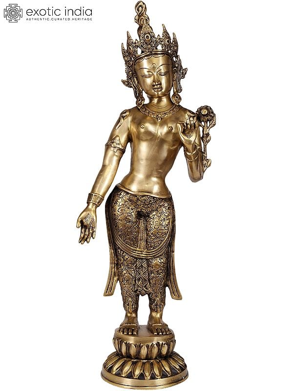 30" Standing Devi Tara Brass Statue | Handmade Buddhist Idol