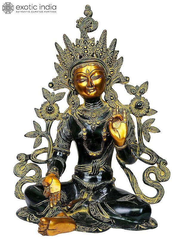 15" Tibetan Buddhist Goddess Green Tara In Brass | Handmade | Made In India