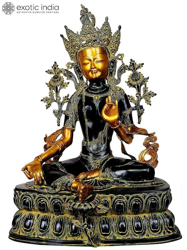 34" Large Size Tibetan Buddhist Goddess Green Tara In Brass | Handmade | Made In India