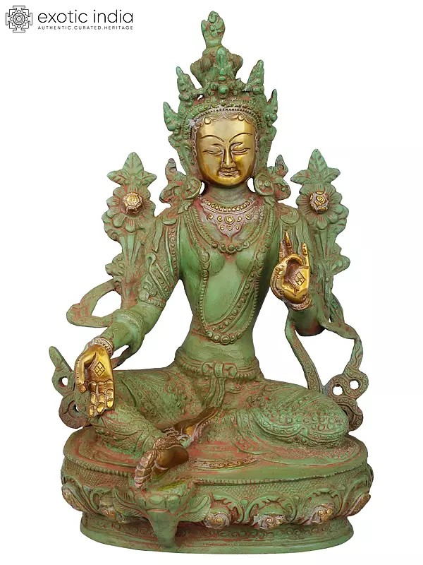 12" Tibetan Buddhist Goddess Green Tara - The Goddess Who Removes All Fears in Brass | Handmade | Made In India