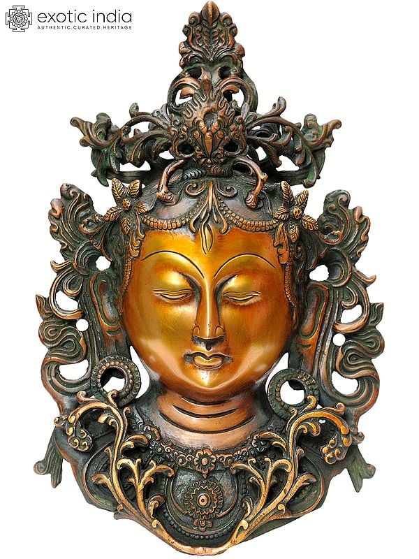 12" (Tibetan Buddhist Deity) Goddess Tara Wall Hanging Mask In Brass | Handmade | Made In India