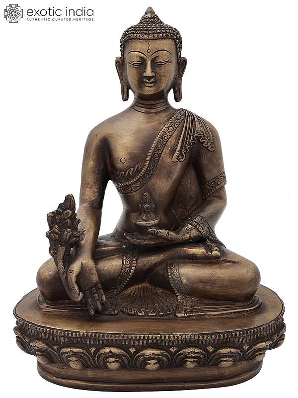 10" Tibetan Buddhist Deity Medicine Buddha Brass Idol | Handmade Brass Statue | Made in India