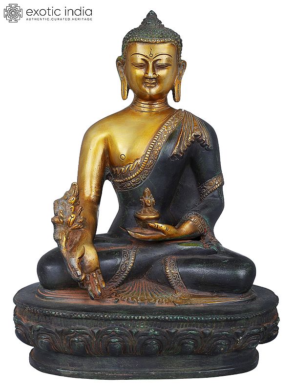 10" Tibetan Buddhist Deity Medicine Buddha Brass Idol | Handmade Brass Statue | Made in India
