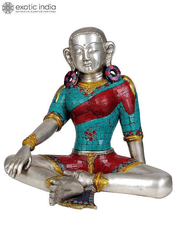 14" Goddess Green Tara (Tibetan Buddhist with Inlay Work) In Brass | Handmade | Made In India