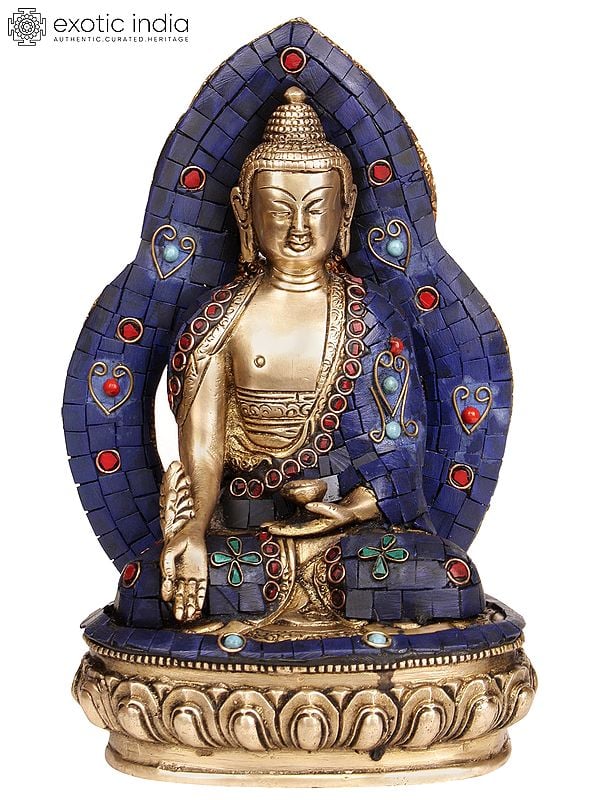 9" Tibetan Buddhist Deity- The Medicine Buddha (with Inlay Work) In Brass