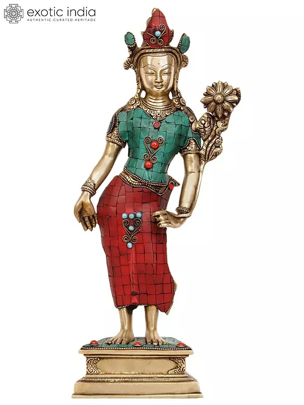 16" (Tibetan Buddhist Deity) Standing Tara In Brass