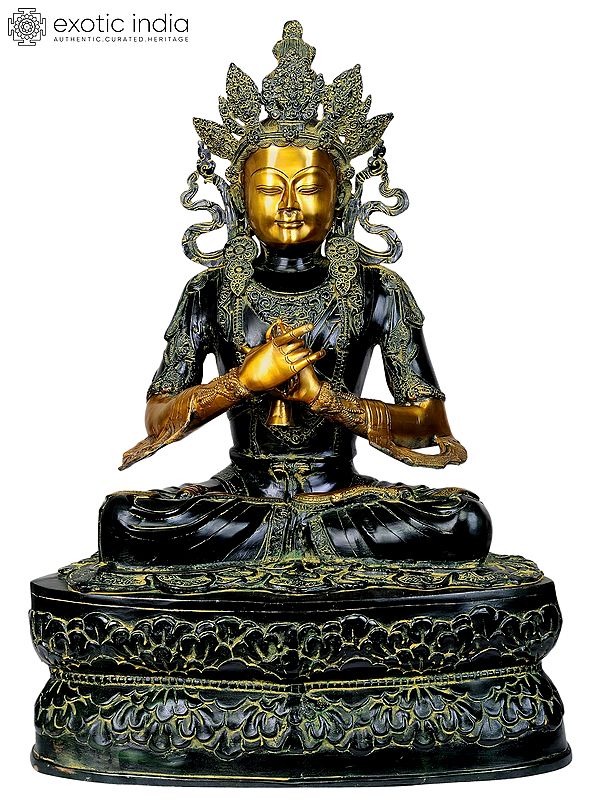 33" Large Size Crown Buddha In Brass | Handmade | Made In India