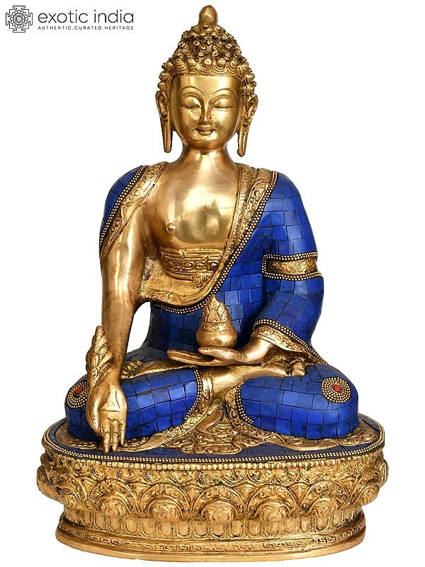 12" Tibetan Buddhist Deity Lapis Buddha Brass Statue | Handmade | Made in India