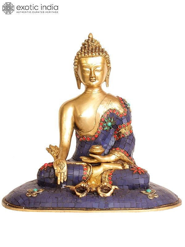 11" Medicine Buddha with Dorje in Front of Him In Brass | Handmade | Made In India