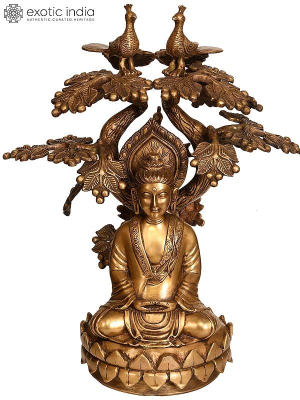 17" The Buddha Under the Bodhi-Tree In Brass | Handmade | Made In India