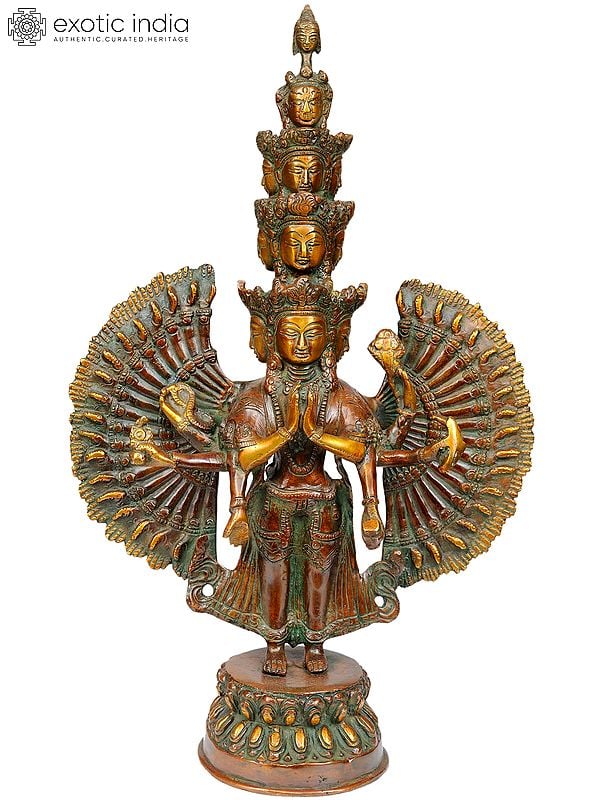 14" Tibetan Buddhist Deity Thousand-Armed Avalokiteshvara In Brass | Handmade | Made In India