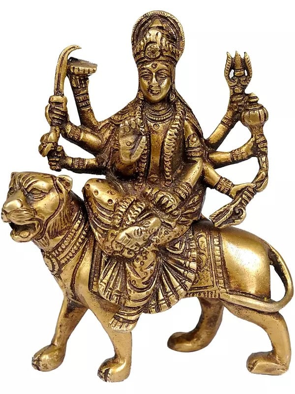 5" Goddess Durga Idol In Brass | Handmade | Made In India