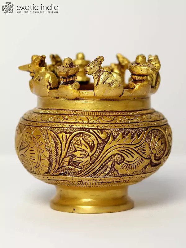 4" Brass Incense Burner with Shiva Lingam and Nandi