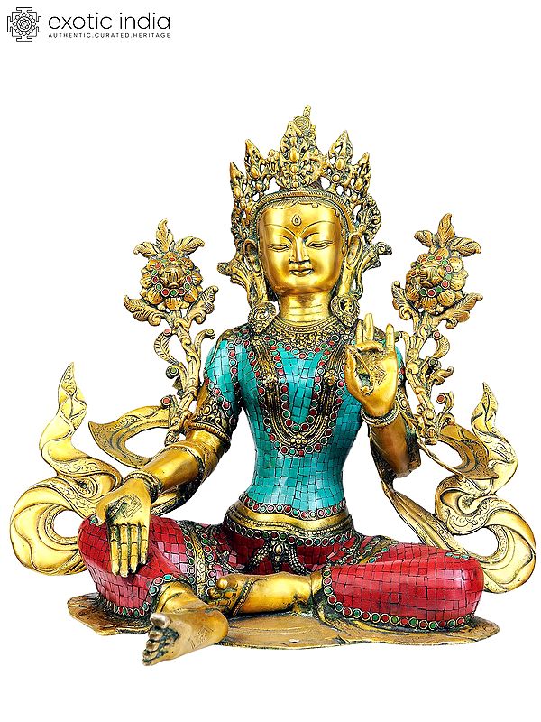 18" (Tibetan Buddhist Deity) Saviour Goddess Green Tara In Brass | Handmade | Made In India